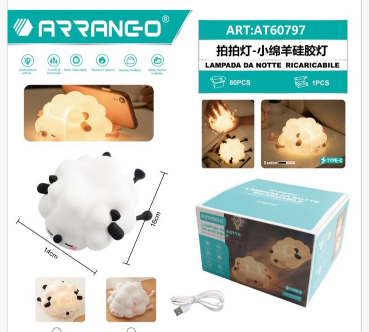 Διακοσμητικό Φωτιστικό USB Σιλικόνης Arrango AT60797 Προβατάκι Λευκό/Ροζ