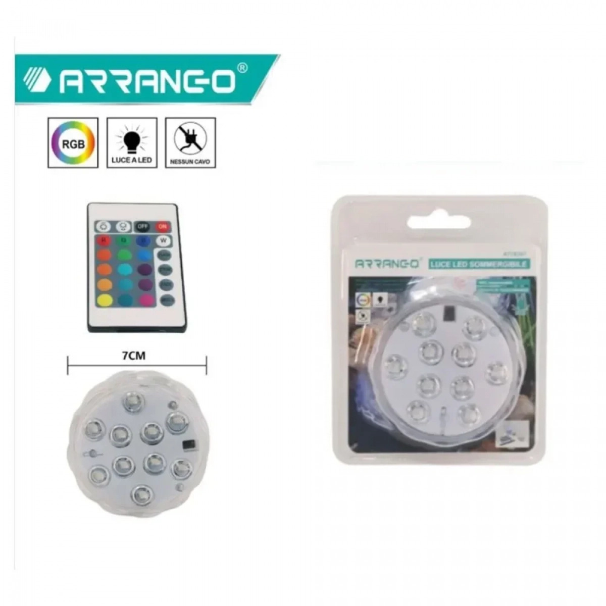 Arrango AT76367 Υποβρύχια Λάμπα 10 LED RGB με Τηλεχειριστήριο IP65 Αδιάβροχη