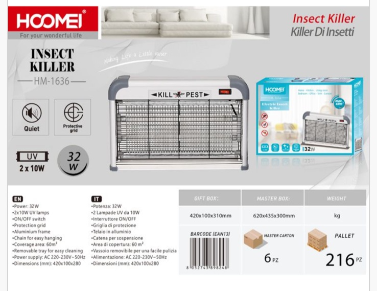 Ηλεκτρικό Εντομοκτόνο – Εντομοπαγίδα UV 32W Kill Pest Hoomei HM-1636