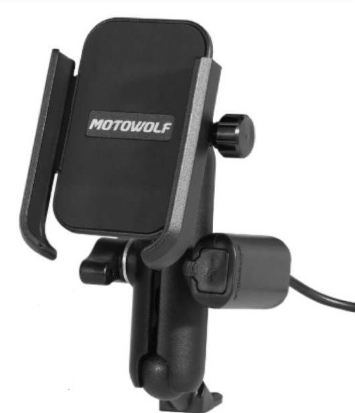 Motowolf Mobile Motorcycle Mount with Adjustable Bracket 3.5-6.5" for Mirror with USB Charging Port MDL2821B