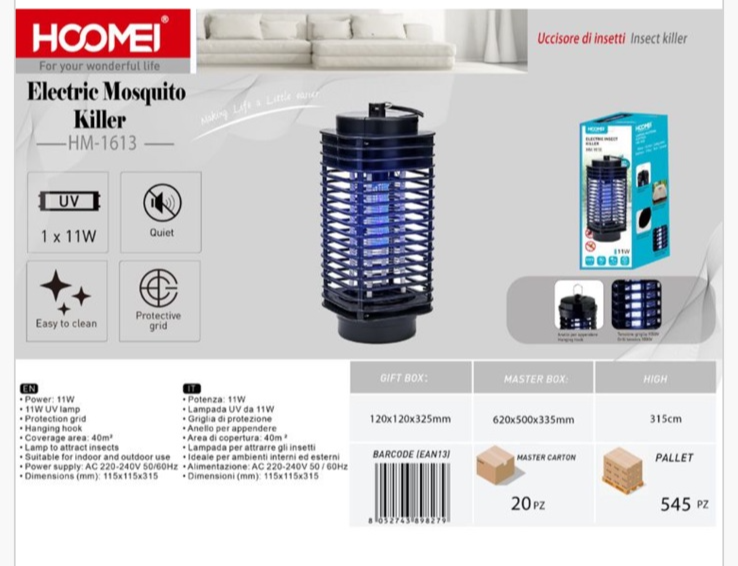 Ηλεκτρική Αντικουνουπική Λάμπα UV 4W Μαύρη Hoomei HM-1613