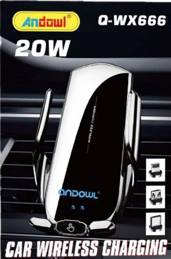 Andowl Car Mobile Mount with Adjustable Hooks and Wireless Charging Black Q-WX666