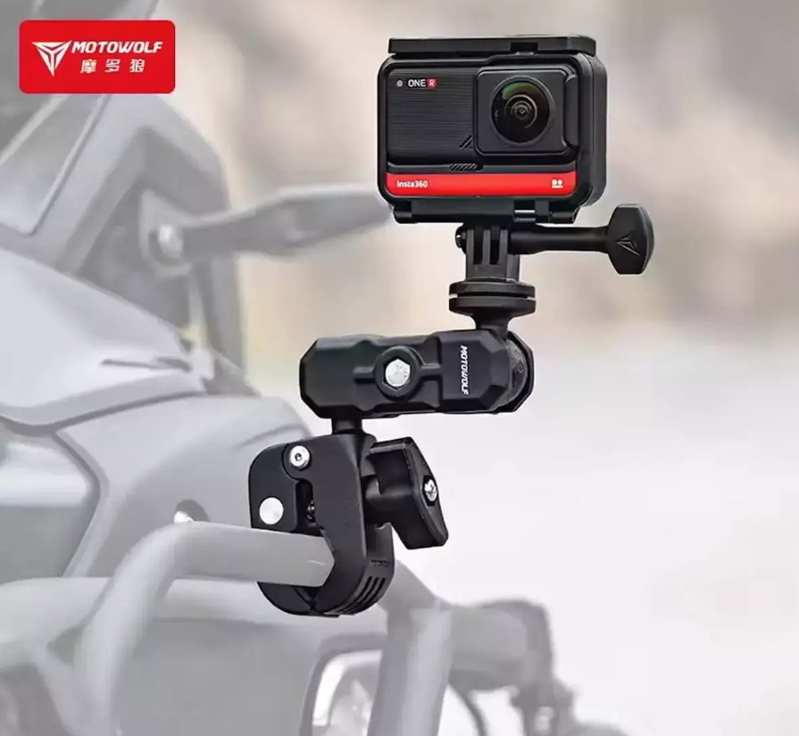 Motowolf Action Camera Gopro Mirror Mount Motorcycle Handlebar 360° 19.5cm MDL3532B