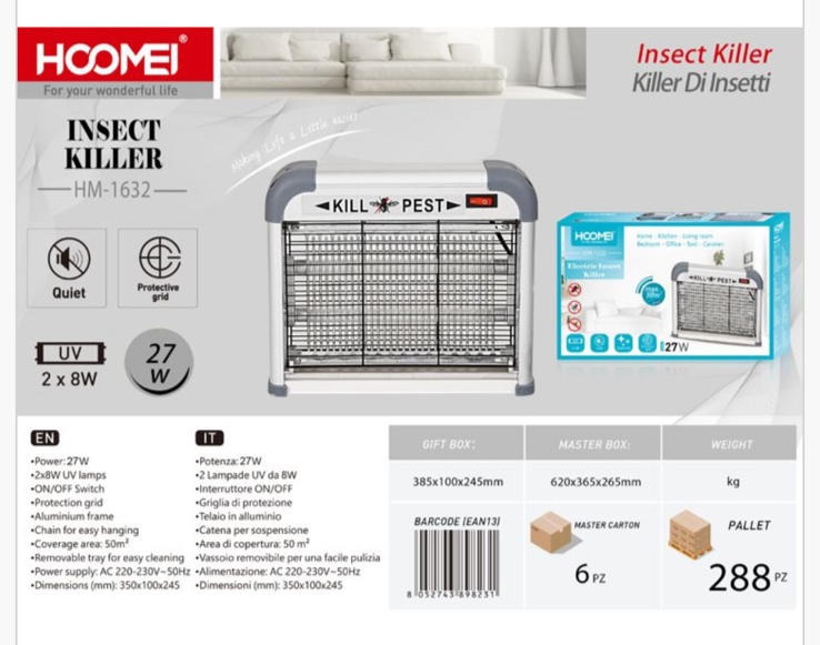 Hoomei Ηλεκτρική Εντομοπαγίδα με Πλέγμα 27W HM-1632