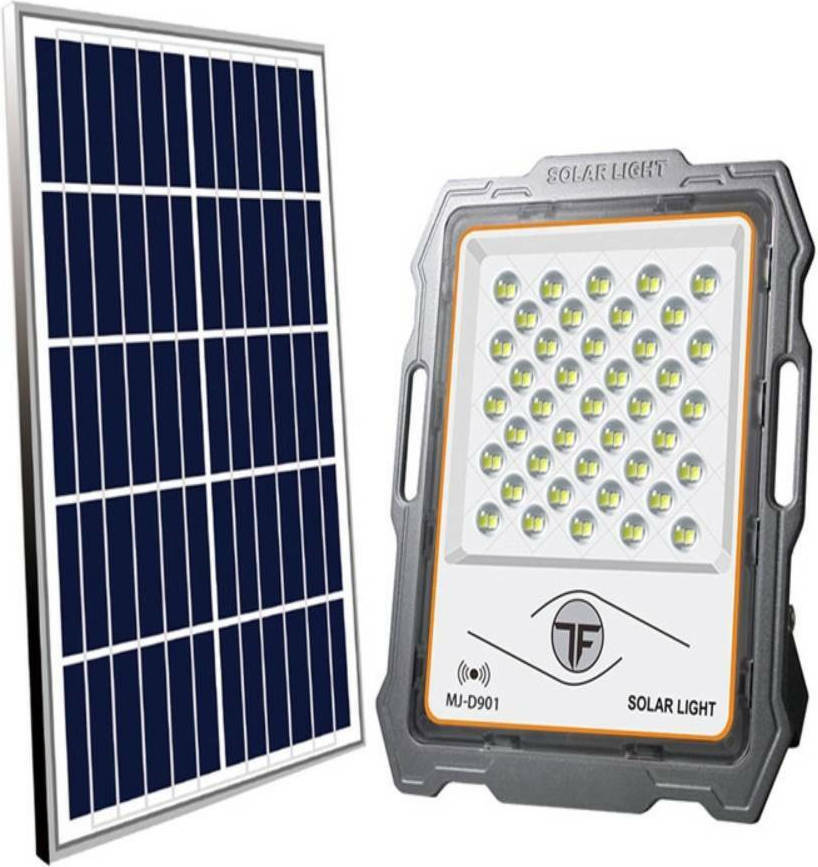 Waterproof IP67 Solar LED Flood Light 100W with Remote Control Silver MJ-D901