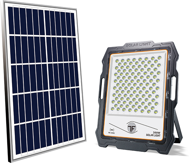 Waterproof IP67 Solar LED Flood Light 300W with Remote Control Black MJ-D903