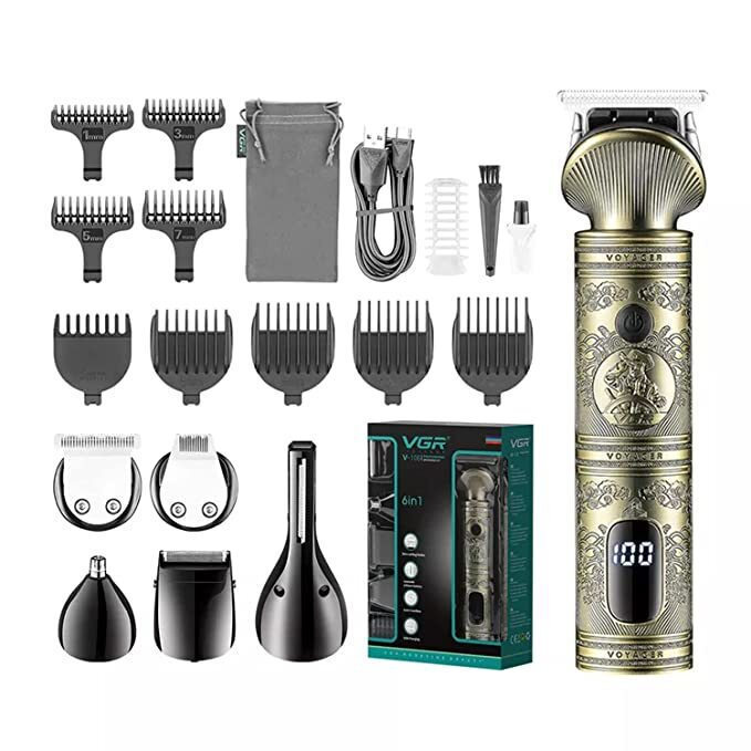 VGR 6in1 Grooming Kit Rechargeable Hair Clipper Gold V-106