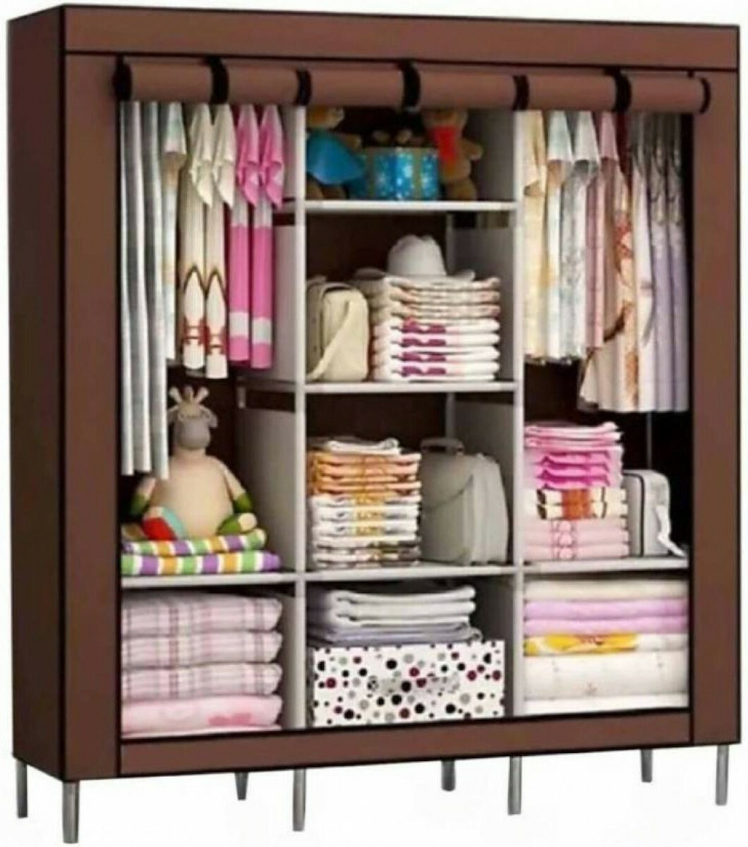 Brown Fabric Wardrobe with Selves & Zipper 1014 130x45x175cm 42014NTL00CL