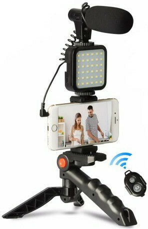 Live Streaming Set AY-49 Selfie Stick Cell Phone Tripod with Bluetooth Black