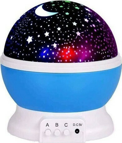 Led Περιστρεφόμενο Παιδικό Φωτιστικό Projector 00005764 με Προβολή Αστεριών Μπλε 12x12x13.5εκ.