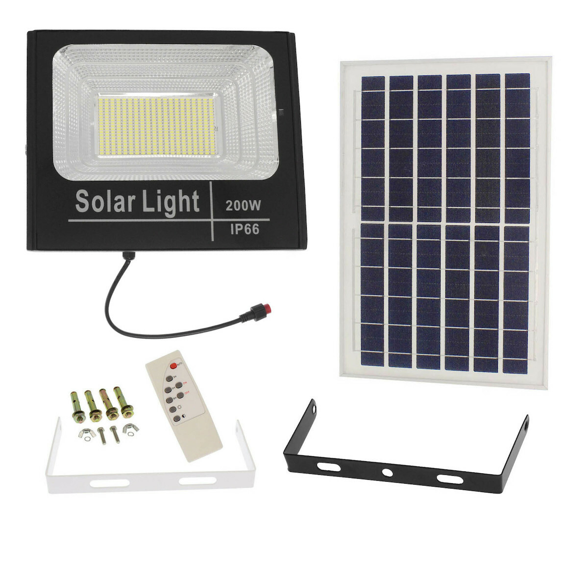 Waterproof Solar LED Flood Light 200W Cold White 6500K with Remote Control IP66 JT-BJ200W-TZ