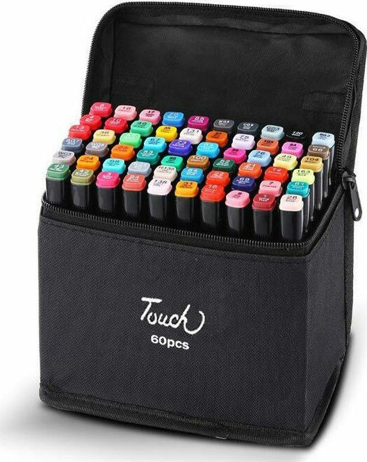 Drawing Markers in 60 Colours Σετ Επαγγελματικοί Μαρκαδόροι Ζωγραφικής με 2 Μύτες Board & Fine