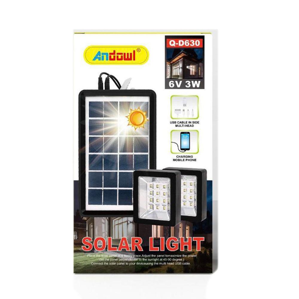 Andowl Ηλιακό Φωτιστικό 3W 6V με Θύρες για Φόρτιση Κινητού Μαύρο Q-D630
