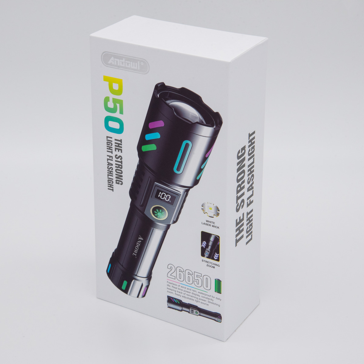 Andowl Rechargeable Flashlight LED Waterproof IP43 with Maximum Brightness 1000lm 000.230.14955