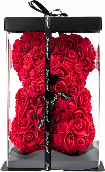 Aleiferopoulos Flowers Teddy Bear from Artificial Roses Red 25cm in Box 1pcs B101