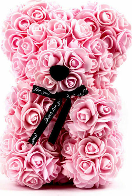 Aleiferopoulos Flowers Teddy Bear from Artificial Roses Pink 25cm in Box 1pcs B106