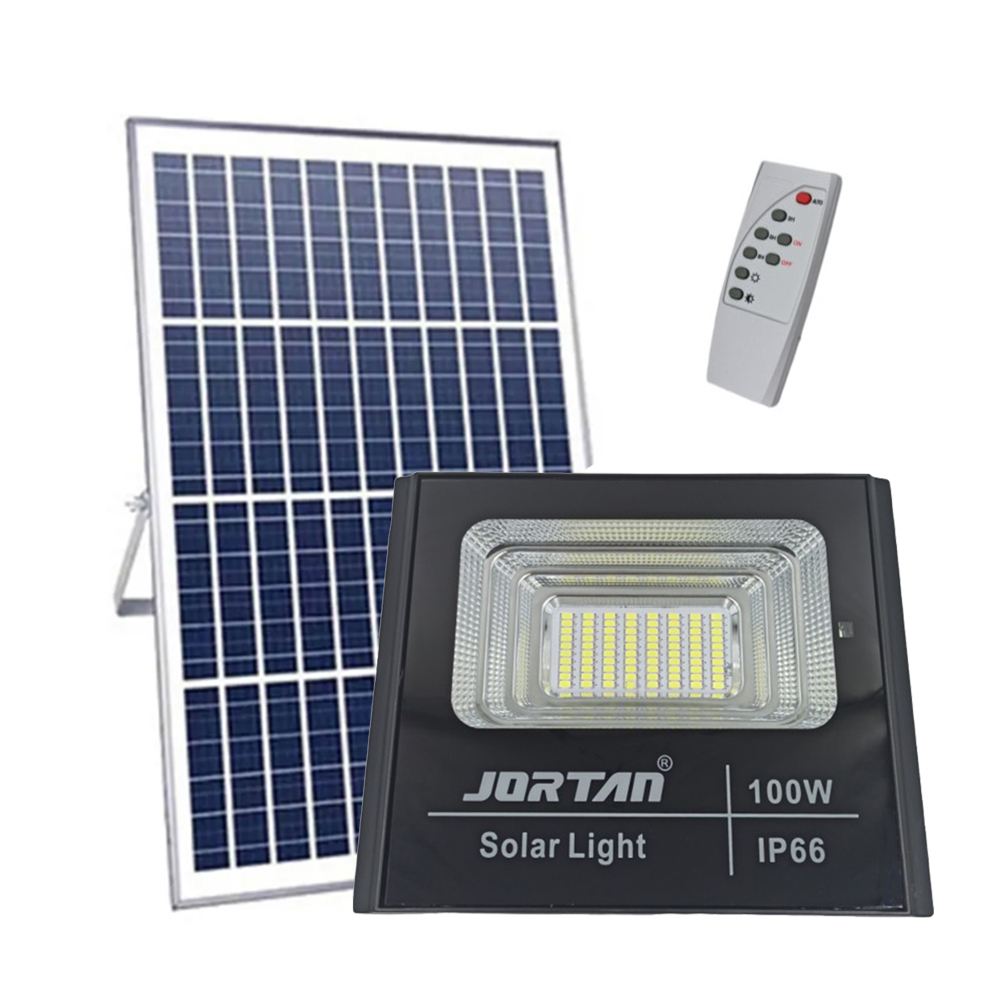 Jortan Waterproof Solar LED Floodlight 100W Cold White 6500K WiFi with Motion Sensor, Photocell and Remote Control IP66 1706